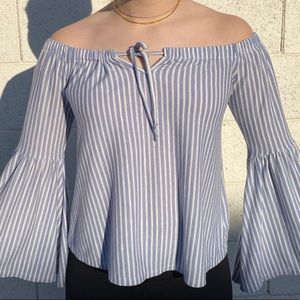 American Eagle off-the-shoulder blue and white striped top